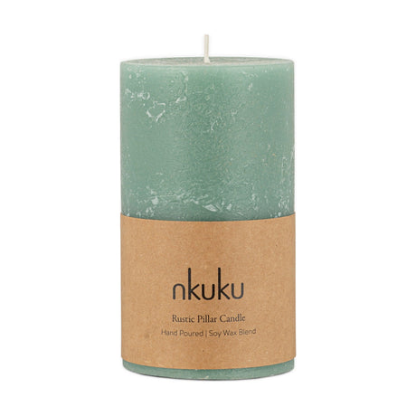Rustic Small Soy Blend Pillar Candle - Sage Green