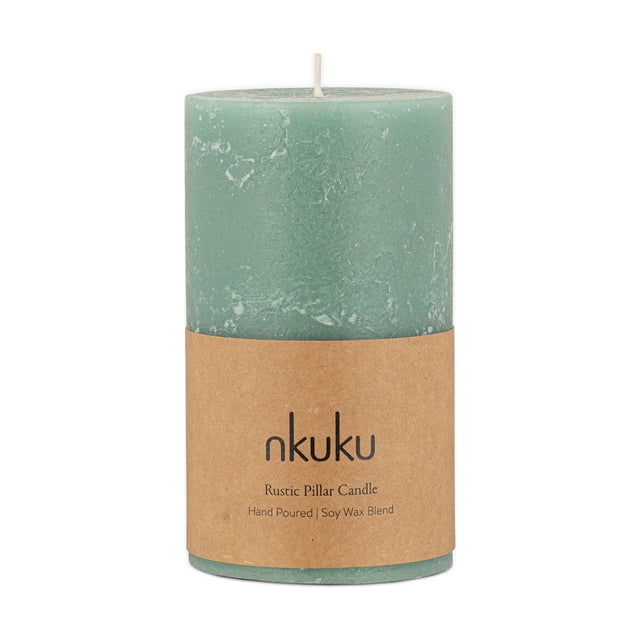 Rustic Small Soy Blend Pillar Candle - Sage Green