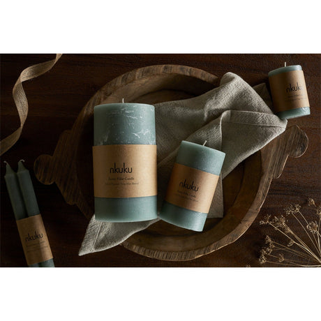 Rustic Large Soy Blend Pillar Candle - Sage Green
