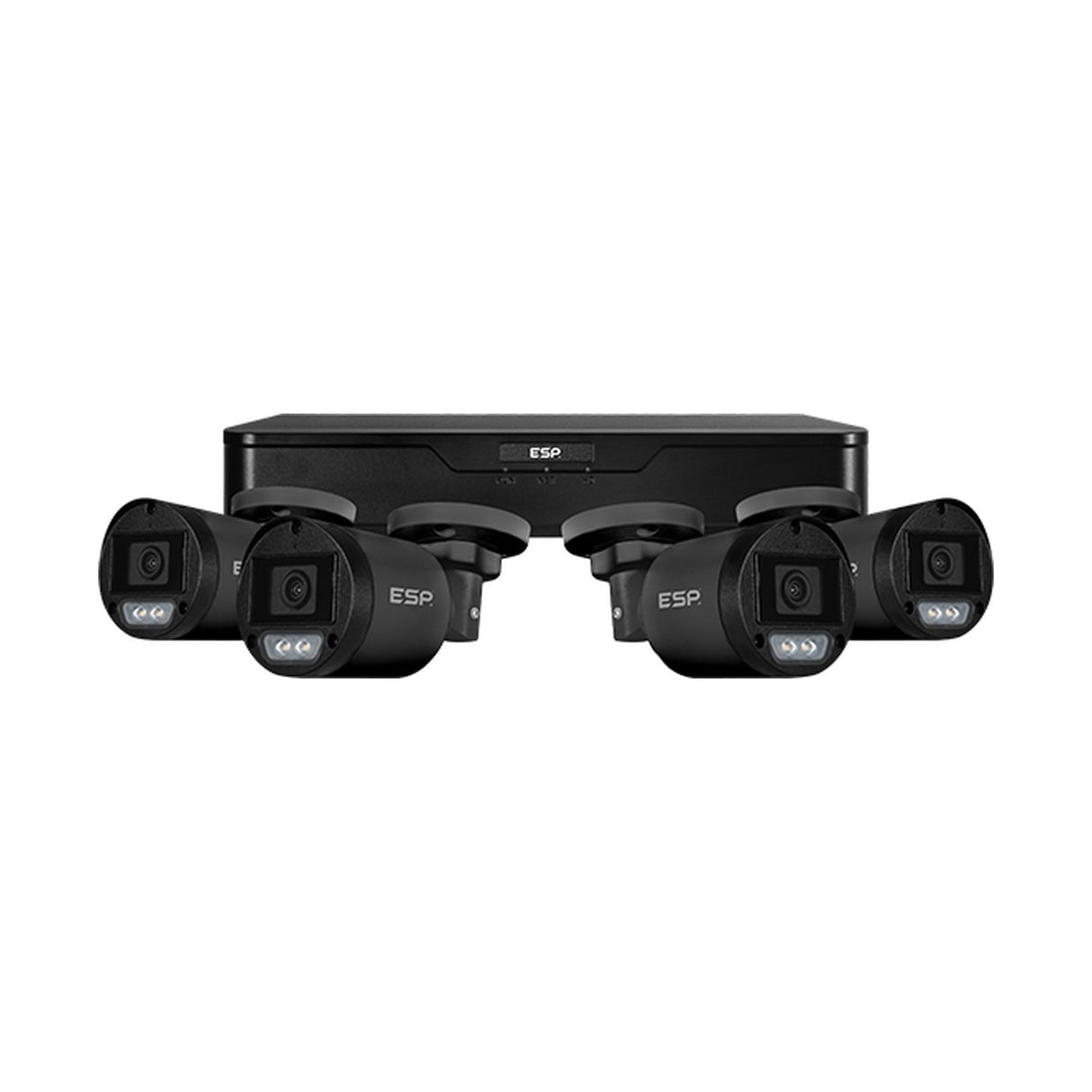 ESP RekorHD 24/7 Analogue HD 2MP CCTV kit with black 4-channel 1TB recorder and four black bullet cameras on a plain white background.