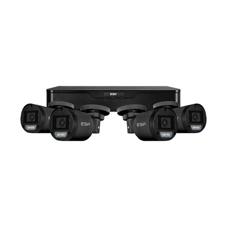 ESP RekorHD 24/7 Analogue HD 2MP CCTV kit with black 4-channel 1TB recorder and four black bullet cameras on a plain white background.
