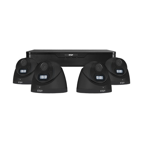 ESP RekorHD 4-channel CCTV kit with four black 2MP turret cameras and a 1TB recorder, shown on a plain white background.