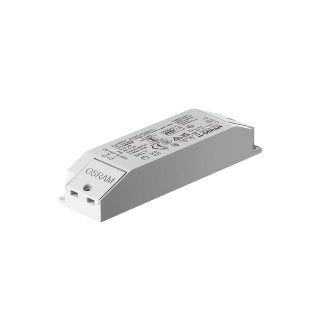 Maytoni 30W 24V DC LED driver in a white plastic rectangular housing with terminal blocks at one end, shown on a plain white background.