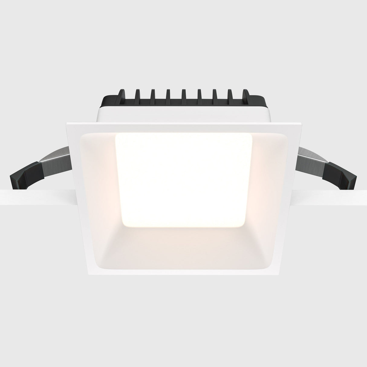 Additional perspective of Okno LED Square Recessed Downlight in white, highlighting the modern square frame and low-profile appearance
