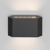 The Pull Outdoor LED Wall Light 8W 3000K - Graphite features a modern rectangular design with cutouts that emit soft directional lighting from the top and bottom, casting an ambient glow on any wall.