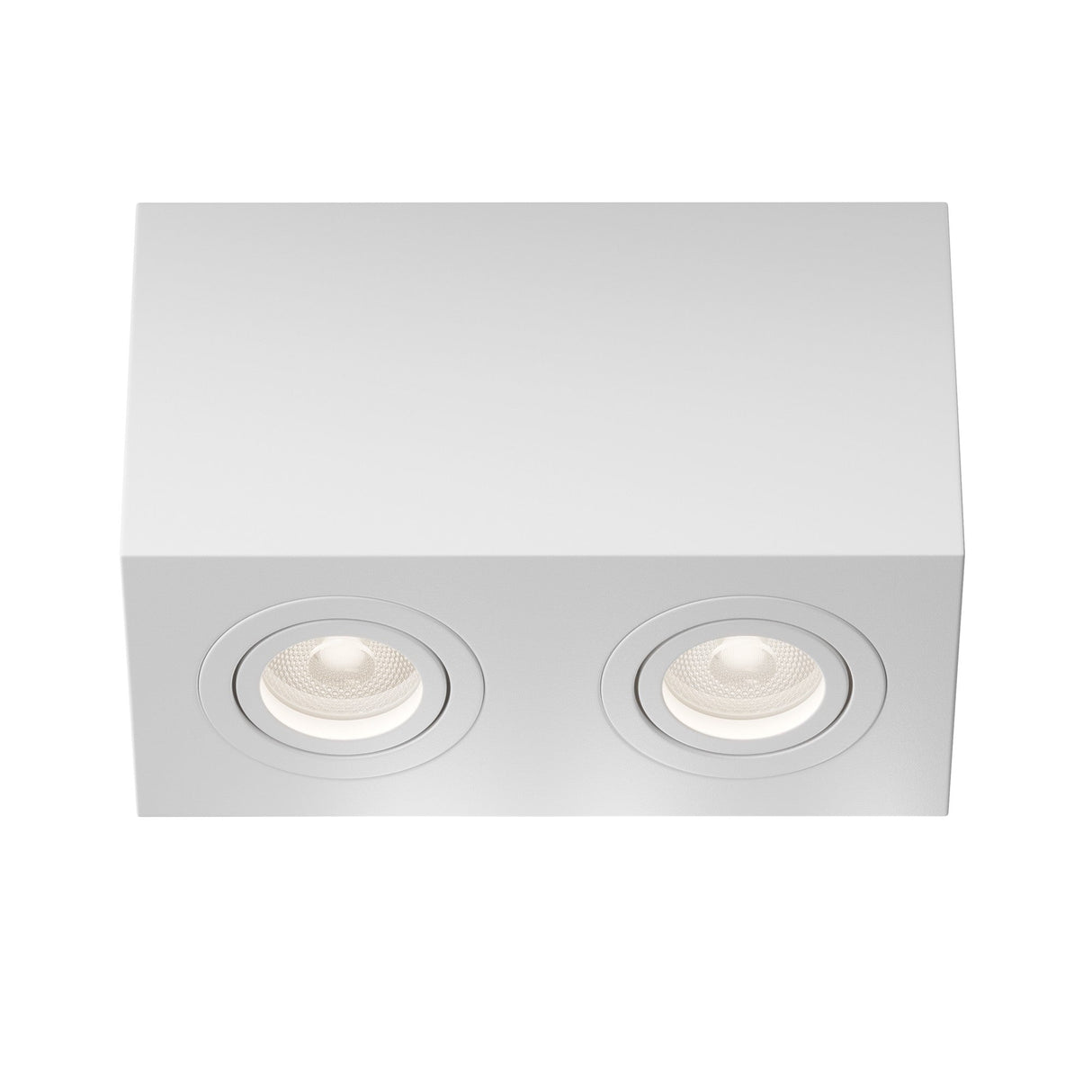 Atom Twin Adjustable Rectangular Surface Mounted Downlight in white, a versatile lighting fixture for focused illumination.