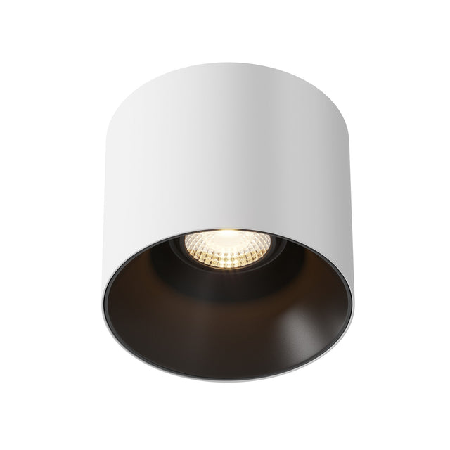 Alfa LED Dimmable Fixed Round Surface Downlight in white and black, perfect for versatile lighting in sophisticated settings