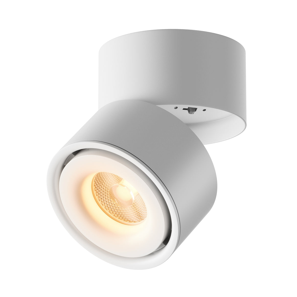 Maytoni Yin LED ceiling spotlight in white with an adjustable spherical aluminium head on a cylindrical base, shown on a plain background.