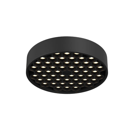Maytoni Meli 11W 3000K LED track light in matt black aluminium with a circular honeycomb diffuser, shown against a plain white background.
