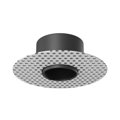 Maytoni Holity perforated ceiling trim ring in matt black, a round disc with dotted pattern and recessed central collar for downlight fittings.