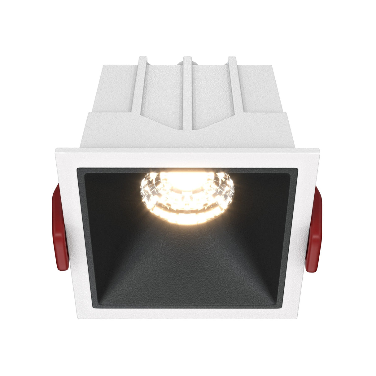 Alfa LED Dimmable Fixed Square Recessed Downlight in white and black, ideal for adding subtle yet sophisticated lighting to modern spaces