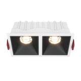 Alfa LED Dimmable Fixed Square Recessed Twin Downlight in white and black, offering adaptable lighting for any space.