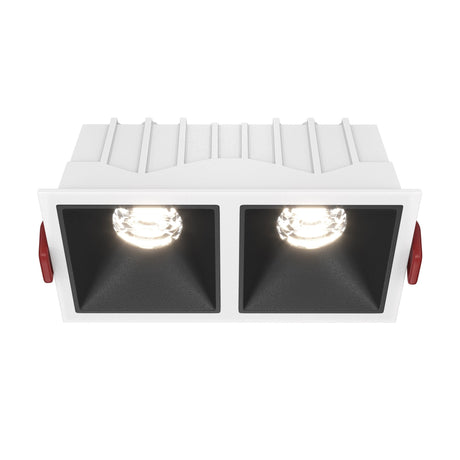 Alfa LED Dimmable Fixed Square Recessed Twin Downlight in white and black, ideal for adaptable lighting in modern spaces.