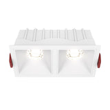 Alfa LED Dimmable Fixed Square Recessed Twin Downlight in white, offering customizable brightness for any setting.