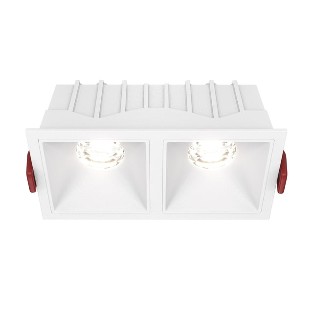 Alfa LED Dimmable Fixed Square Recessed Twin Downlight in white, offering customizable brightness for any setting.