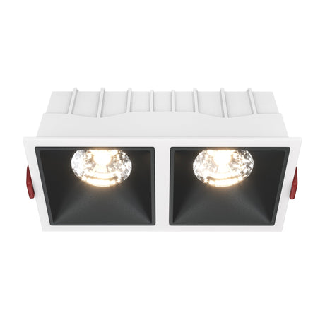 Alfa LED Dimmable Fixed Square Recessed Twin Downlight in white and black, suited for both modern and classic interiors.