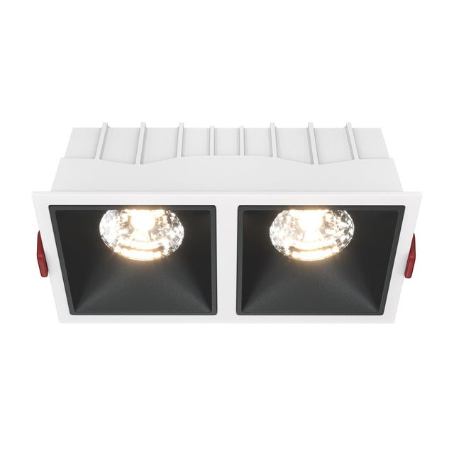 Alfa LED Dimmable Fixed Square Recessed Twin Downlight in white and black, suited for both modern and classic interiors.