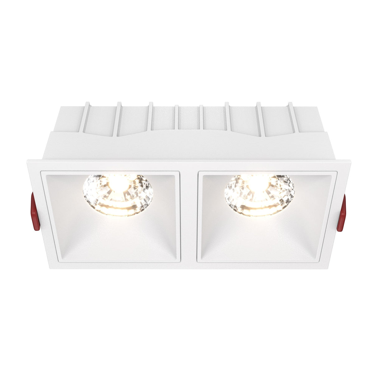 Alfa LED Dimmable Fixed Square Recessed Twin Downlight in white, ideal for customizable illumination.