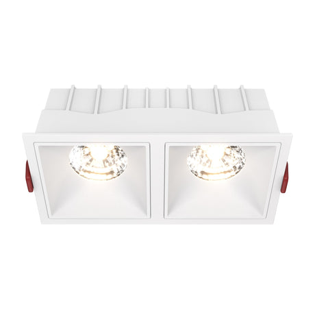 Alfa LED Dimmable Fixed Square Recessed Twin Downlight in white, ideal for customizable illumination.
