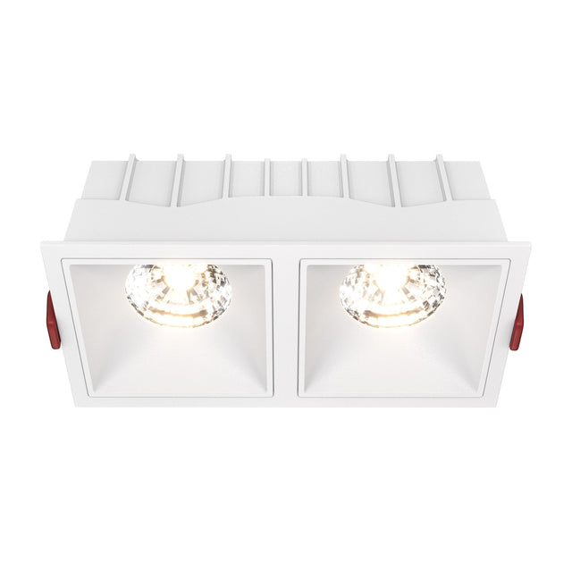 Alfa LED Twin Fixed Square Recessed Downlight in white, designed for a contemporary lighting setup.