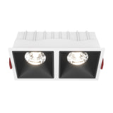 Alfa LED Dimmable Fixed Square Recessed Twin Downlight in white and black, perfect for modern, versatile lighting.