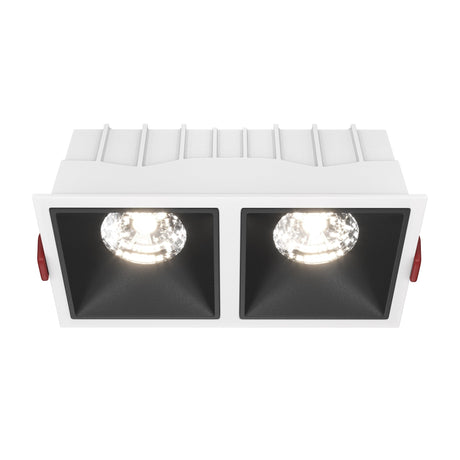 Alfa LED Dimmable Fixed Square Recessed Twin Downlight in white and black, perfect for modern, versatile lighting.