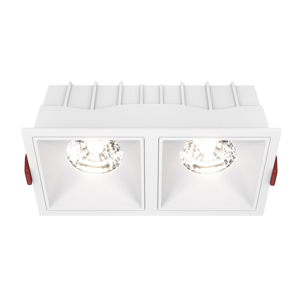 Alfa LED Dimmable Fixed Square Recessed Twin Downlight in white, designed for adaptable, focused lighting.