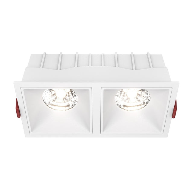 Alfa LED Dimmable Fixed Square Recessed Twin Downlight in white, designed for adaptable, focused lighting.