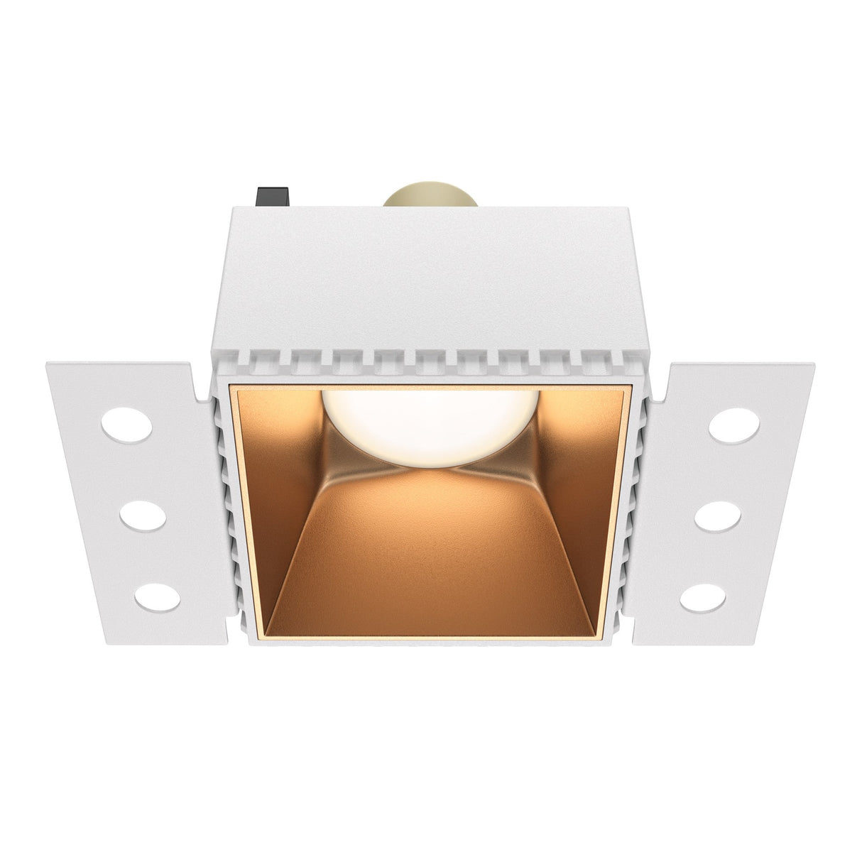 Share square plaster-in fixed recessed downlight in matte gold, adding a touch of elegance to interiors.