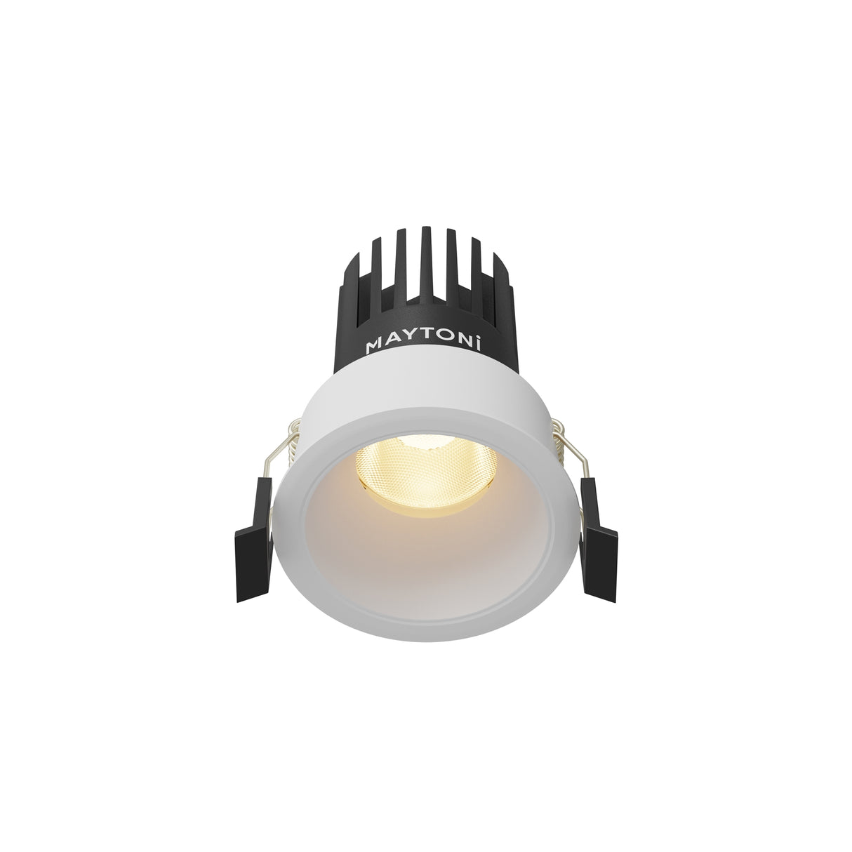 Maytoni Dip 10W 2700K LED recessed downlight with white aluminium trim ring and black heat sink, shown on a plain white background.