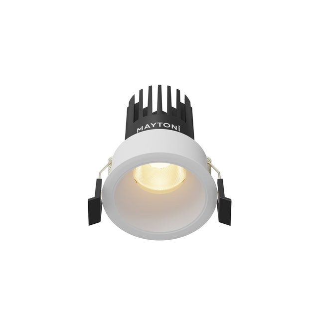 Maytoni Dip 10W 2700K LED recessed downlight with white aluminium trim ring and black heat sink, shown on a plain white background.