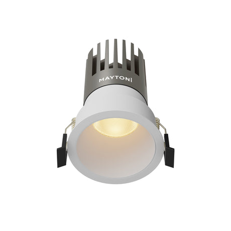 Maytoni Dip 15W LED recessed downlight with white aluminium bezel and finned heat sink, shown against a plain white background.