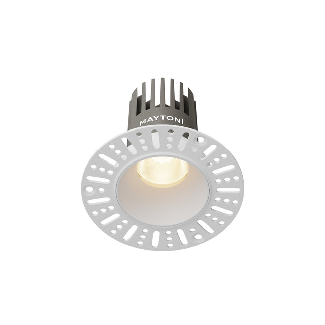 Maytoni Dip 10W LED recessed downlight in white with perforated aluminium trim ring and finned heat sink, on a plain background.