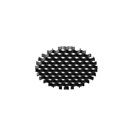 Maytoni Dip 320mm honeycomb louvre grid in black aluminium with hexagonal cell structure, shown on a plain white background.