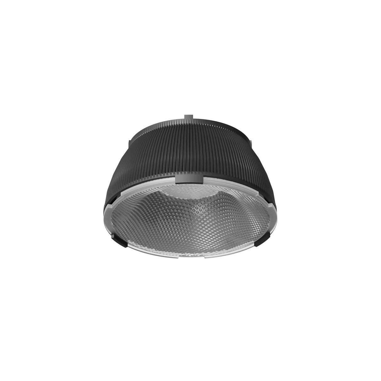 Maytoni Dip transparent optical lens with black ribbed housing and textured clear plastic diffuser for 10W LED recessed spotlights, on a white background.