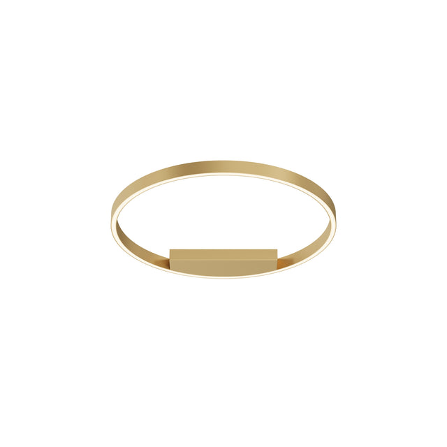 Maytoni Rim 600mm circular LED ceiling light with a single brass aluminium ring and central rectangular mount, shown on a plain white background.