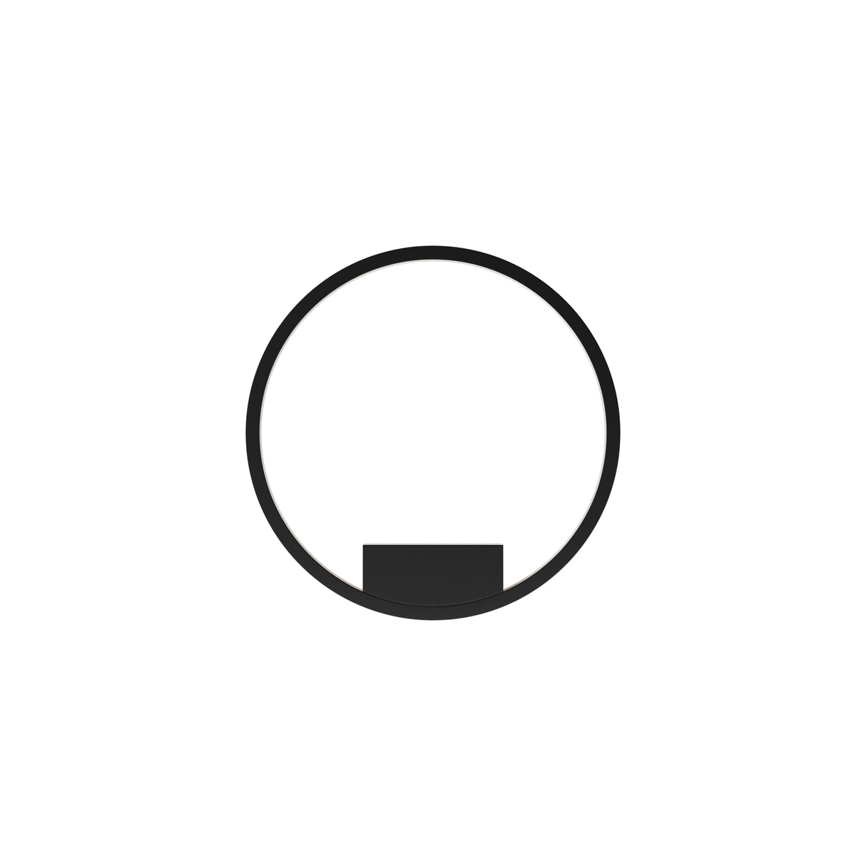 Maytoni Rim Ring LED wall light in matt black, circular aluminium frame with rectangular base plate housing the integrated LED, on a plain white background.