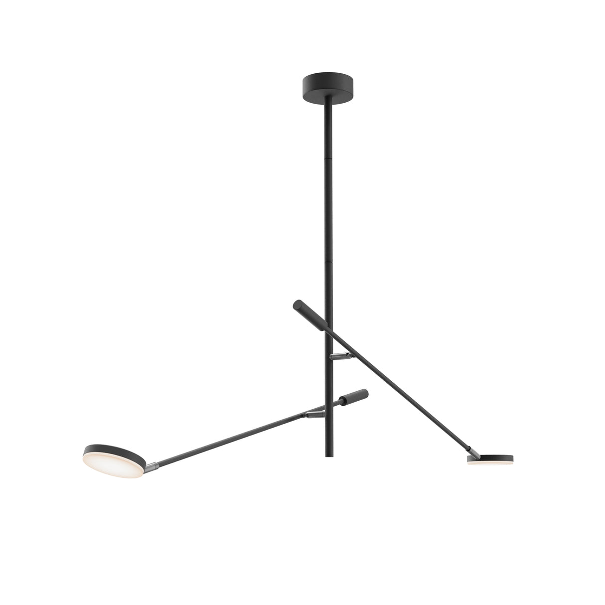 Maytoni Fad Ring LED ceiling light in matt black with three adjustable arms radiating from a central rod, each ending in a slim disc head.