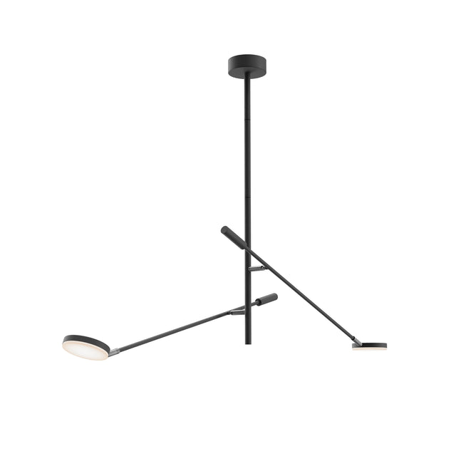 Maytoni Fad Ring LED ceiling light in matt black with three adjustable arms radiating from a central rod, each ending in a slim disc head.
