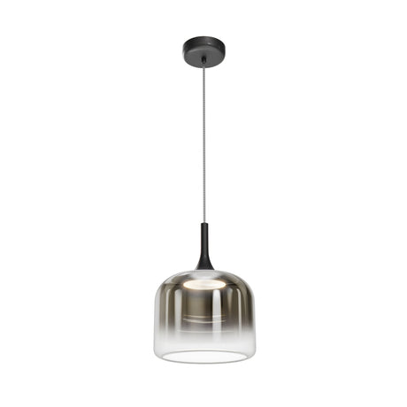 Maytoni Spirito Marble LED pendant light with smoke-tinted glass shade, black metal reflector and matching black canopy on a plain white background.