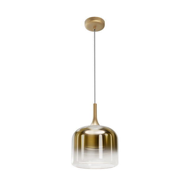 Maytoni Spirito Marble LED pendant light in gold, featuring a bell-shaped shade with gold metallic dome fading to clear glass, suspended from a matching canopy.