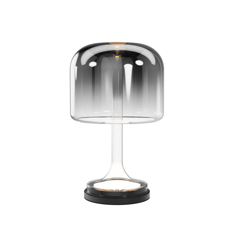 Maytoni Spirito 260mm LED table lamp with a smoked gradient glass dome, clear tulip stem and black circular base, on a white background.