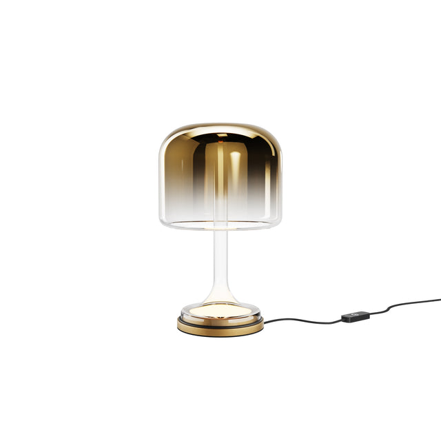 Maytoni Spirito 180mm LED table lamp with gradient gold-to-clear glass shade, clear stem and brushed gold base, with inline cable dimmer.