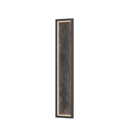 Maytoni Orign 807mm LED wall light with a tall slate-effect textured panel in a black metal frame, edge-lit with warm white light, on a white background.