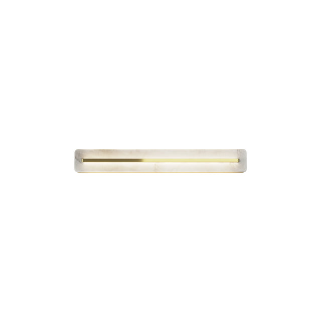 Maytoni Albatre 600mm alabaster LED wall light with linear brass strip and warm white glow, shown on a plain white background.
