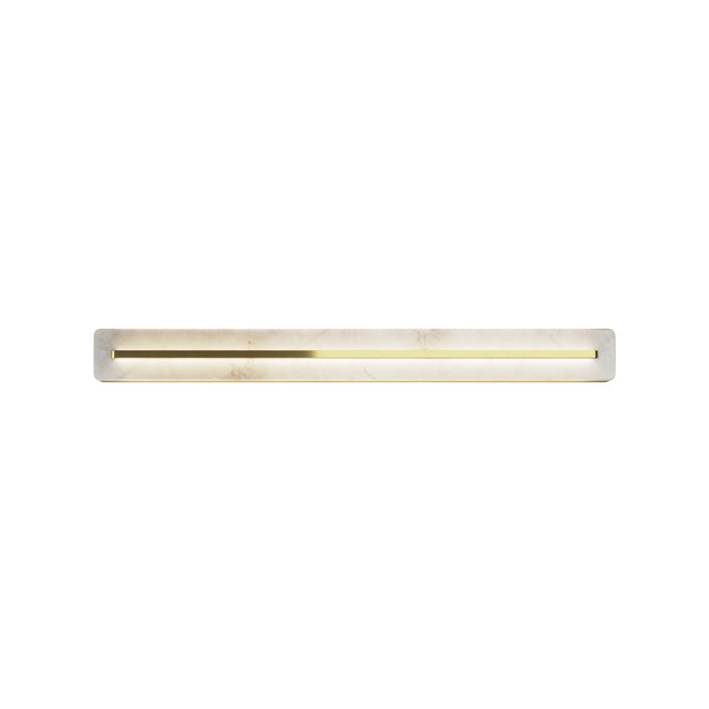 Maytoni Albatre linear LED wall light with 800mm alabaster bar and brass frame, shown horizontally on a plain white background.