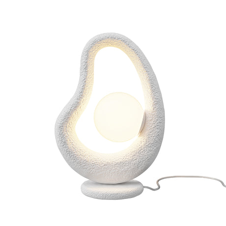 Maytoni Opus table lamp with a textured white looped frame and frosted glass globe diffuser, shown on a plain white background.