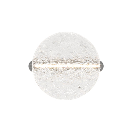 Maytoni Mangata LED wall light with a crackle-textured clear glass sphere held by polished chrome arms and a central horizontal LED strip.