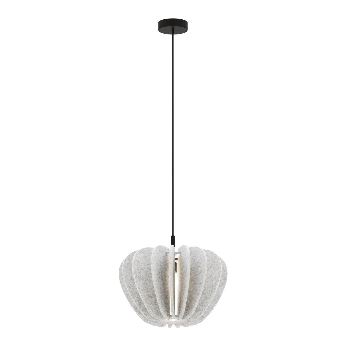 Maytoni Cambio pendant light with a spherical layered grey fabric shade, black metal canopy and cable, shown against a plain white background.