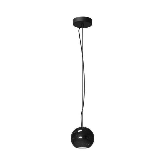 Maytoni Basic Texture Marble Pendant Light in black, a small spherical globe shade with marble-effect veining on braided flex with matching canopy.
